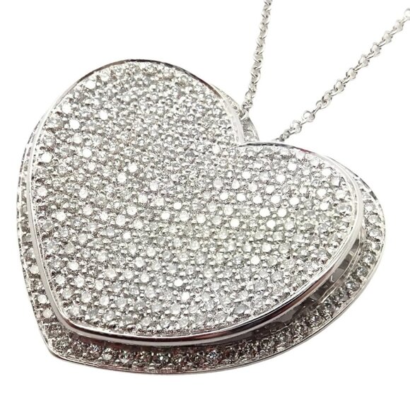 New! Authentic Pasquale Bruni 18k White Gold 2.02ct Pave Diamond Heart Necklace - Picture 14 of 16